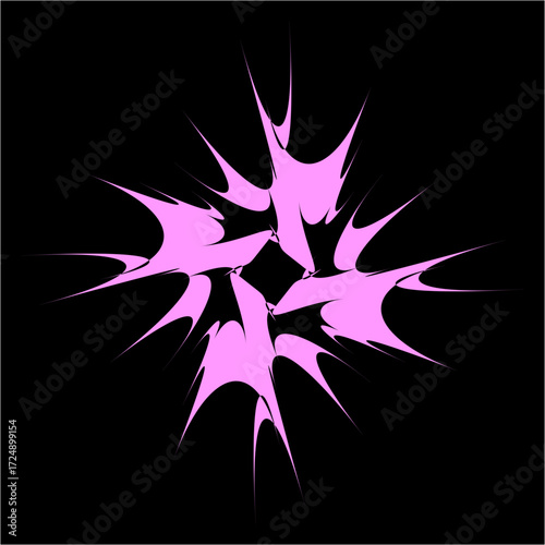 Sharp violet bursts radiate outward in star-like symmetry, carving through darkness, embodying motion, energy, intensity, and the untamed spirit of creation.