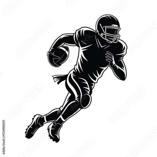 Dynamic silhouette of an american football player running with ball