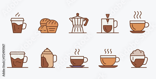 Coffee and Bakery Items Illustration Set for Cafe or Restaurant Menu