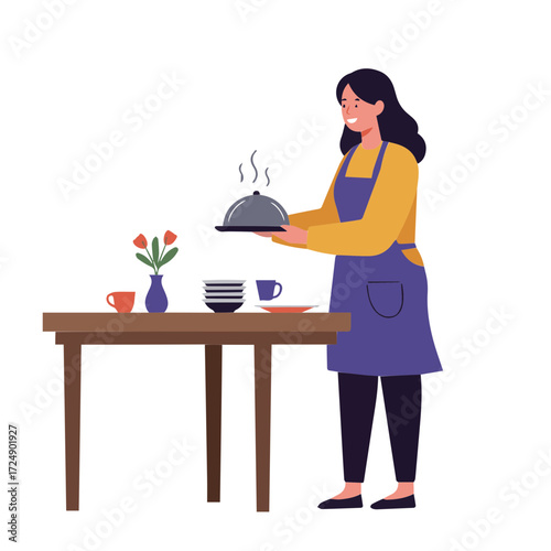 Single icon lady girl prepare food for lunch