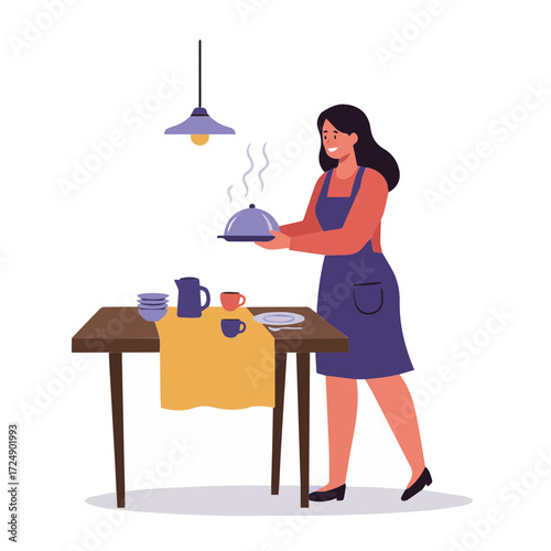 Woman prepare food to eat in family
