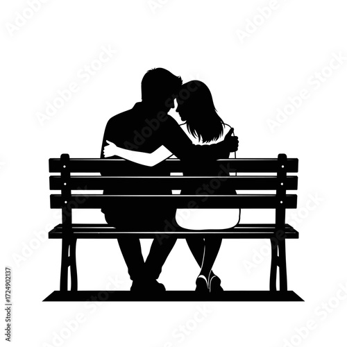 Peaceful Silhouette of an Affectionate Couple Sharing a Quiet Moment on an Outdoor Bench