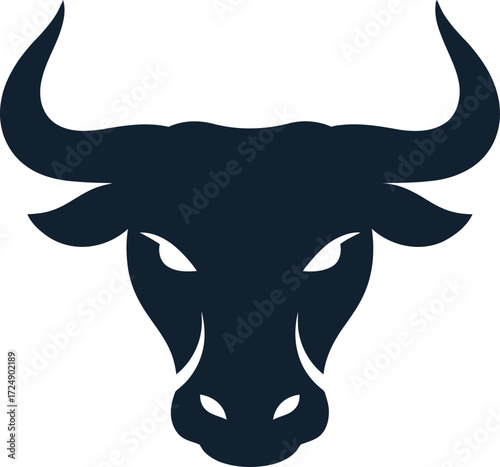 Vector Illustration of a Bold Bull Head Emblem in Minimalist Design, Emphasizing Power and Strength in Vector Style.