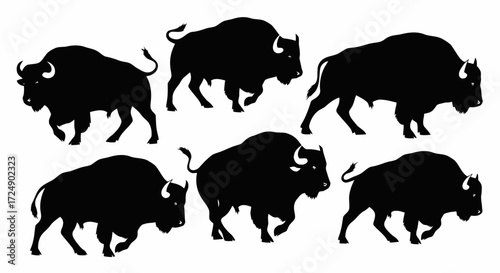 Silhouette illustration of a group of bison or buffalo.