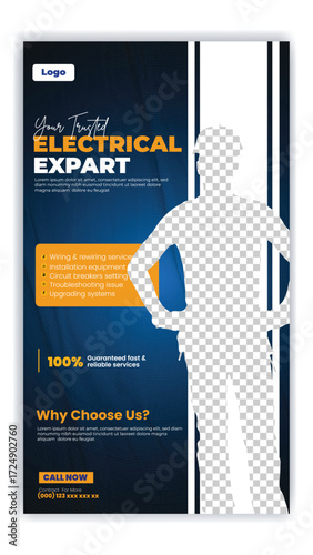 house repair and Electric service Instagram story design with  handyman construction renovation home repair