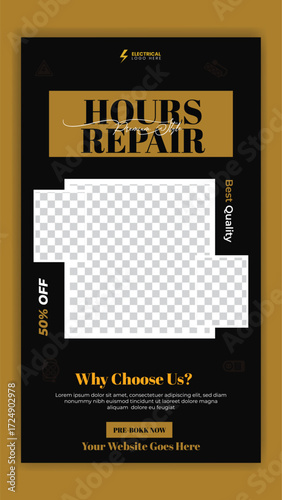 house repair and Electric service Instagram story design with  handyman construction renovation home repair