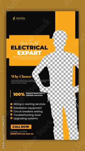 house repair and Electric service Instagram story design with  handyman construction renovation home repair