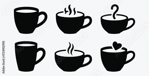 Collection of Black and White Coffee or Tea Cup Illustrations