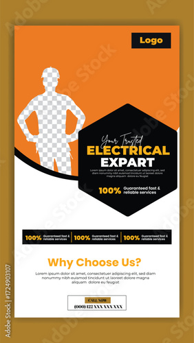 house repair and Electric service Instagram story design with  handyman construction renovation home repair