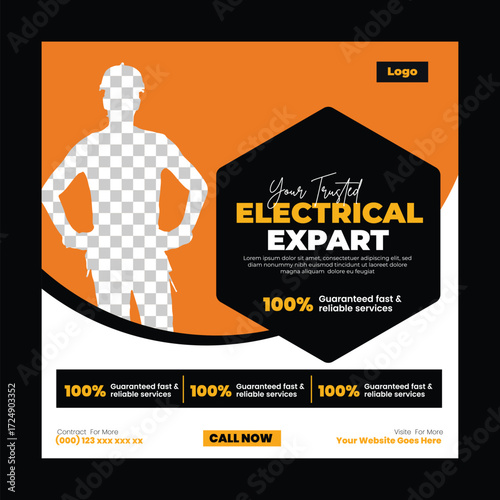 house repair and Electric service social media template with handyman construction renovation home repair instagram web square banner template