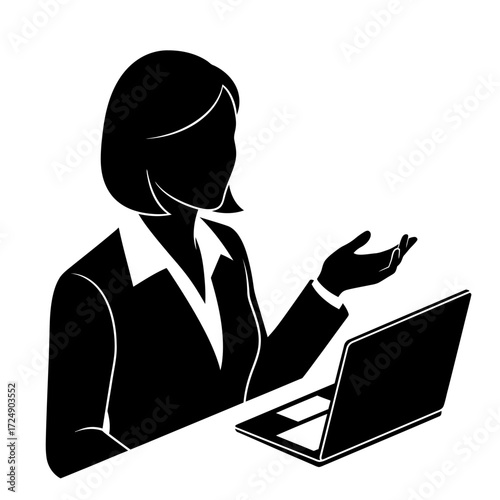 Businesswoman Actively Engaged Video Conference Call Silhouette Virtual Remote Communication