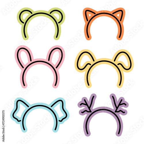 Set of headband and hairband animal ear character design fashion accessories design style hand drawn colorful illustration collections