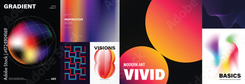 Modern futuristic gradient background vector set.Cover template with vibrant geometric in different shape. Ideal design for social media, cover, banner, wallpaper, promotion, ads.