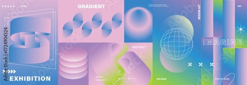 Modern futuristic gradient background vector set.Cover template with vibrant geometric in different shape. Ideal design for social media, cover, banner, wallpaper, promotion, ads.
