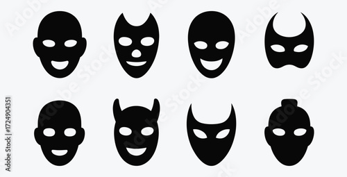 Collection of mysterious mask icons for masquerade and costume themes