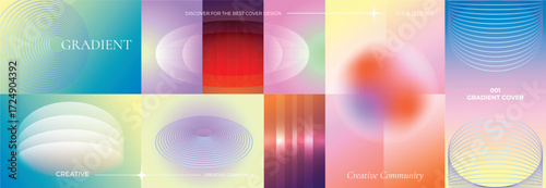 Modern futuristic gradient background vector set.Cover template with vibrant geometric in different shape. Ideal design for social media, cover, banner, wallpaper, promotion, ads.