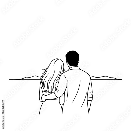 Minimalist Line Art Silhouette Romantic Couple Gazing Shared Future Dreams and Hope