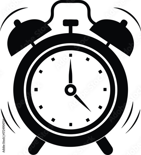 Blue Alarm Clock Ringing on Transparent Background
