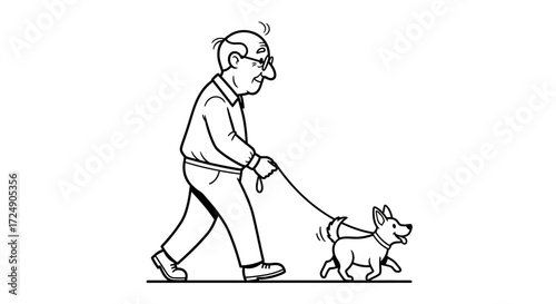 Cheerful senior man enjoying a sunny walk with his playful dog, capturing the joy of companionship and active retirement lifestyle beautifully