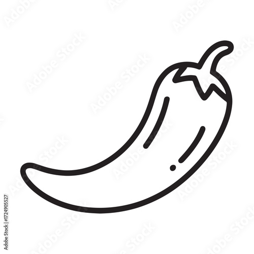 Minimalist Line Art Depiction of a Vibrant Red Chili Pepper Symbolizing Heat and Flavor Culinary Simplicity in Food Illustrations and Spicy Ingredient Representation