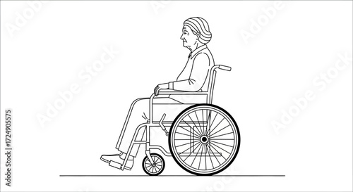 Elderly woman sitting in wheelchair illustration representing care, support, and senior living for medical and lifestyle content needs online