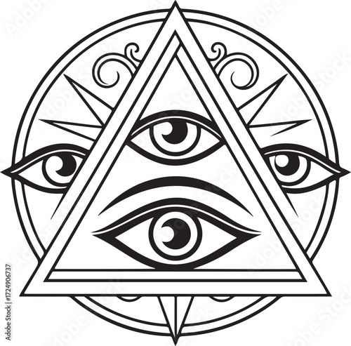 All Seeing Eye Triangle Symbol Black and White eye of providence