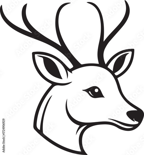 Black And White Line Art Deer Head With Antlers stag