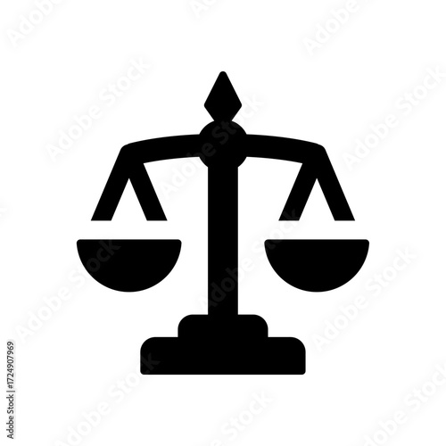 Elegant black silhouette of a traditional justice balance scale, embodying principles of fairness, equality, law, and ethical judgment, perfect for legal and business design assets