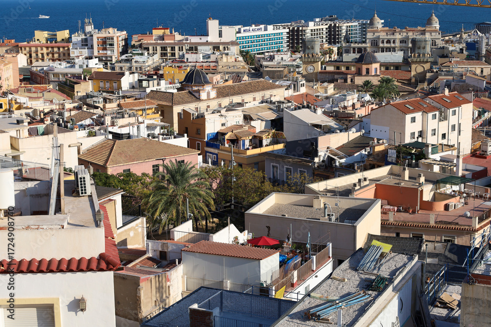 Fototapeta premium Panoramic view of Alicante city from the Viewpoint of the Hermitage of Santa Cruz neighborhood