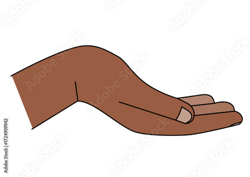 African American man’s hand shown cupped and open with palm facing upwards for concept of receiving or giving.