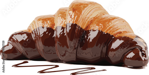 Chocolate dipped croissant with glossy texture, gourmet pastry dessert, bakery breakfast food, sweet snack illustration for culinary and promotional design