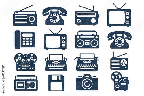 Retro icons set: vintage electronics and communication devices