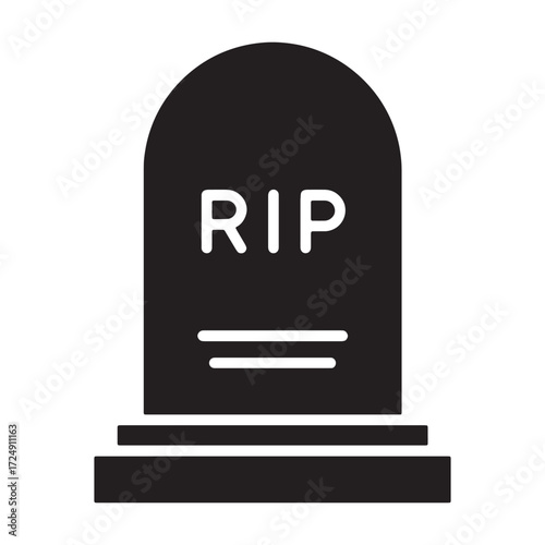 Simple black tombstone icon with RIP inscription. Vector graphic for concepts of death, grief, and memorial services
