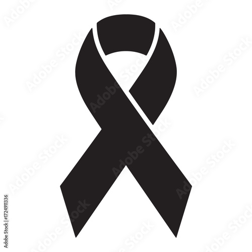 A solemn black ribbon symbolizing grief, remembrance, and awareness for a cause or loss