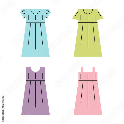 Set of midi dress design style hand drawn colorful illustration collections	