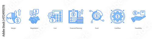 Cost Optimization Framework blue banner web icon set vector illustration concept with icon of margin, negotiation, cost, financial planning, fund, cashflow, feasibility