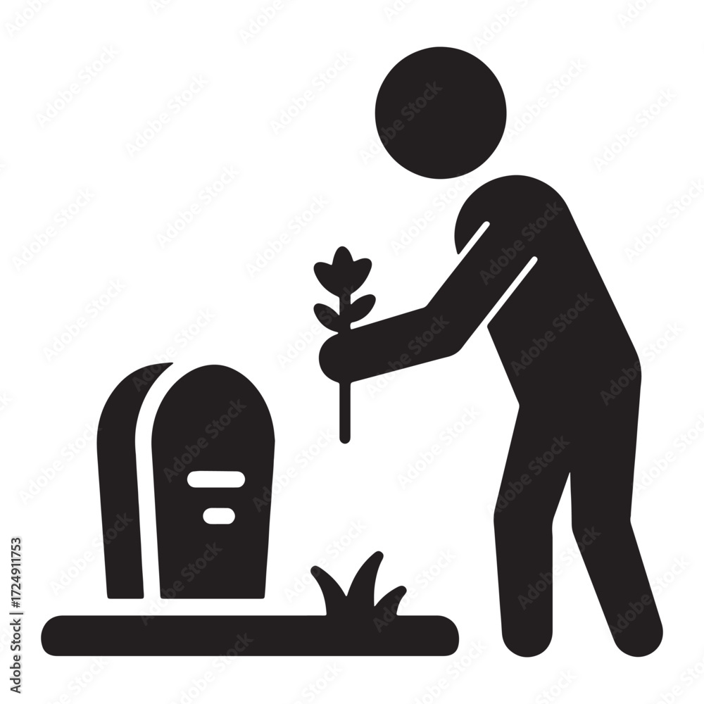 Ταπετσαρία Simple icon of a figure at a gravesite, representing loss, bereavement, and payi