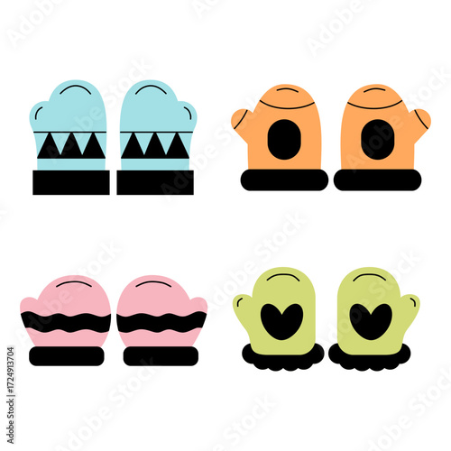Set of cute hand drawn winter mittens fashion accessories design style hand drawn colorful illustration collections	