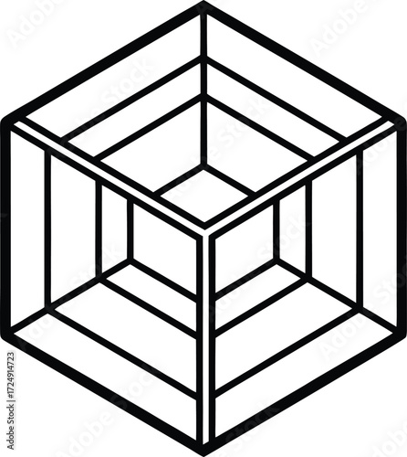 optical illusion cube continuous geometric thin outline