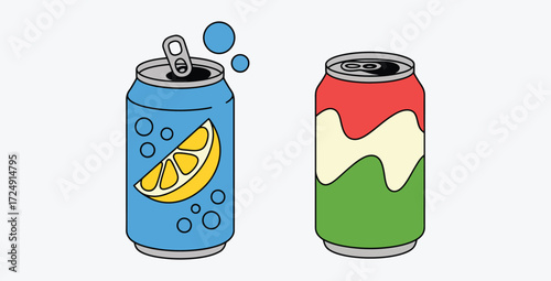 Refreshing soda cans with lemon and fruit flavors illustration design