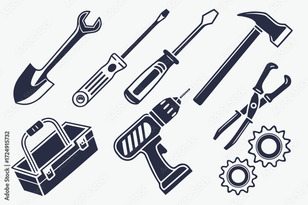 Naklejka premium Seamless vector set of construction tools icons illustration with wrench and hammer