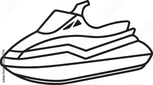 Black and white line drawing of a personal watercraft