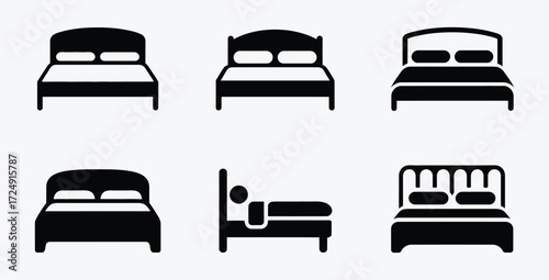 Set of bed icons symbolizing rest sleep and bedroom furniture