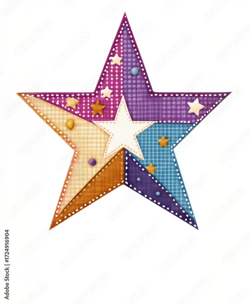 Fototapeta premium Cute patchwork star illustration perfect for nursery, DIY, and digital prints.