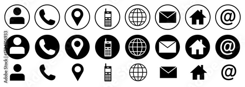 Web icon set. Business card contact information icons. Contact us icon set, top icon