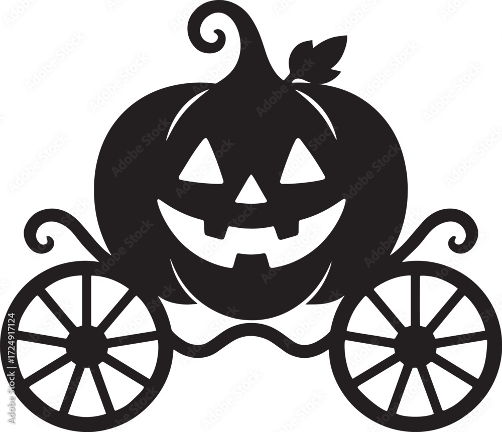 Fototapeta premium Pumpkin Carriage Silhouette Vector – Halloween Spooky Design