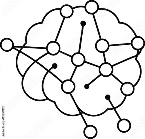 abstract line art brain with neural connections illustration on transparent