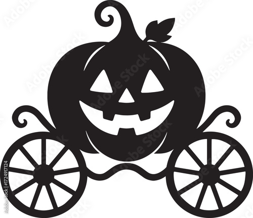 Pumpkin Carriage Silhouette Vector – Halloween Spooky Design