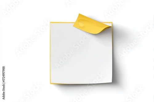 A blank white square note with a yellow border & a small yellow curled sticky note sits angled on top, casting a soft shadow