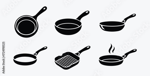 Variety of cooking pans skillet vector illustrations on white background